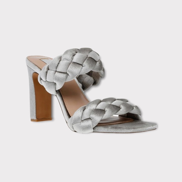 Steven New York Silver Jeanie Braided Strap Velvet Block Heels - Picture 3 of 8